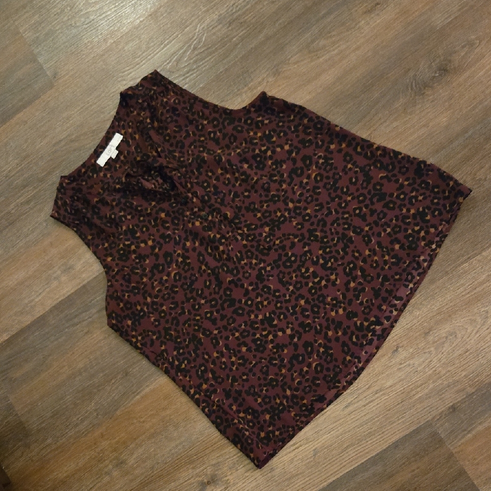 Loft Sleeveless Animal Print Tie Neck Blouse